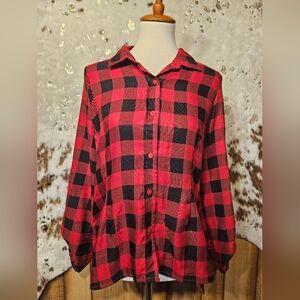 Red and Black Plaid Women's Top